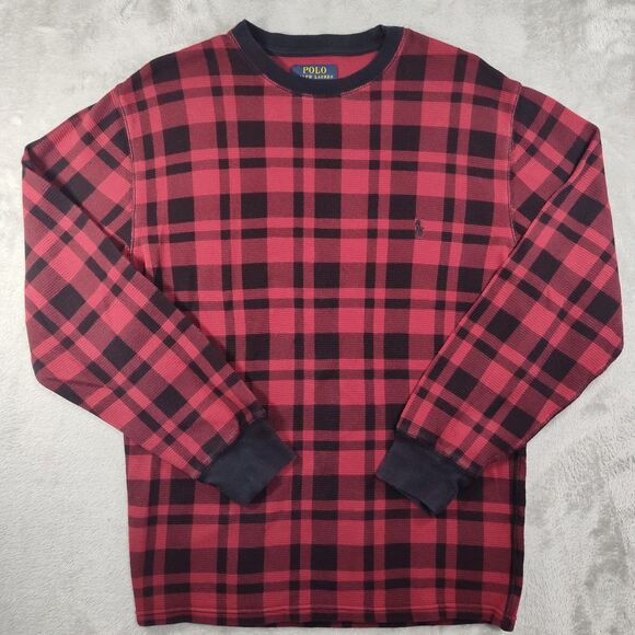Polo Ralph Lauren Other - Polo Ralph Lauren Shirt Mens Medium Red Plaid Thermal Long Sleeve Knit Logo